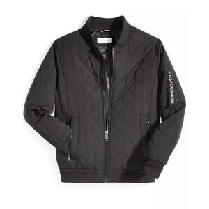 Men's Quilted Baseball Bomber Jacket with Rib-Knit Trim